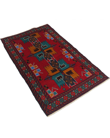Baluch 2' 11" X 4' 8" Hand Knotted Wool Rug 2' 11" X 4' 8" (89 X 142) / Red / Wool