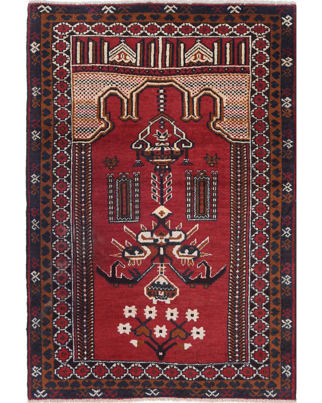 Baluch 3' 0" X 4' 5" Hand Knotted Wool Rug 3' 0" X 4' 5" (91 X 135) / Red / Wool