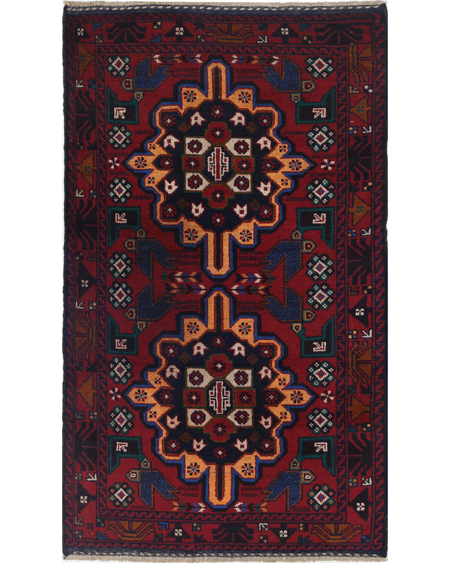 Baluch 2' 11" X 5' 0" Hand Knotted Wool Rug 2' 11" X 5' 0" (89 X 152) / Red / Wool