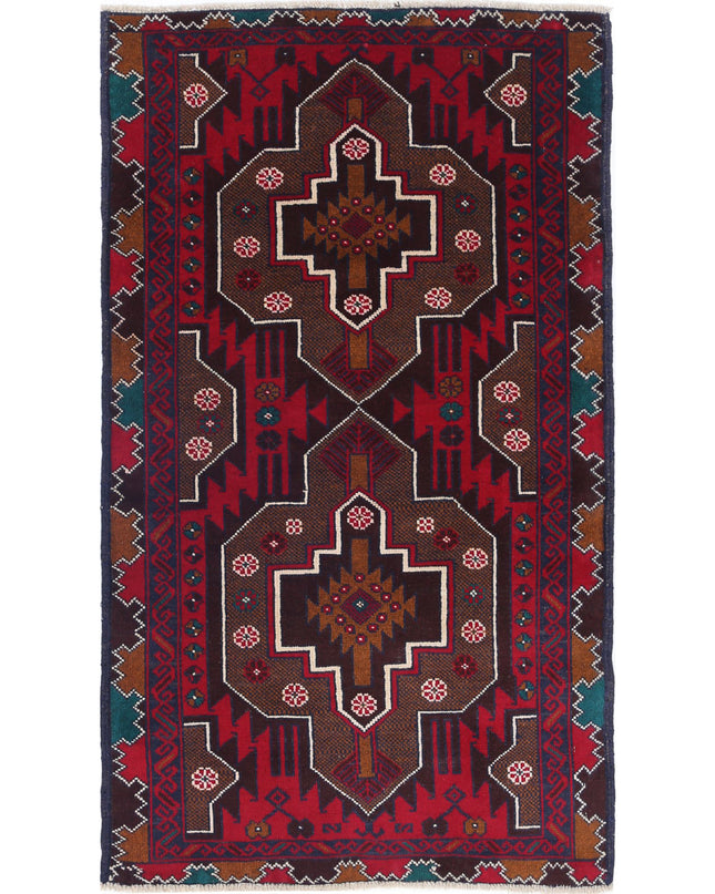 Baluch 2' 9" X 4' 8" Hand Knotted Wool Rug 2' 9" X 4' 8" (84 X 142) / Red / Wool