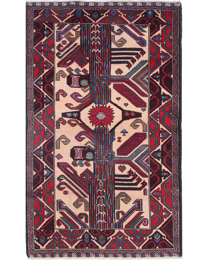 Baluch 3' 0" X 5' 0" Hand Knotted Wool Rug 3' 0" X 5' 0" (91 X 152) / Red / Wool