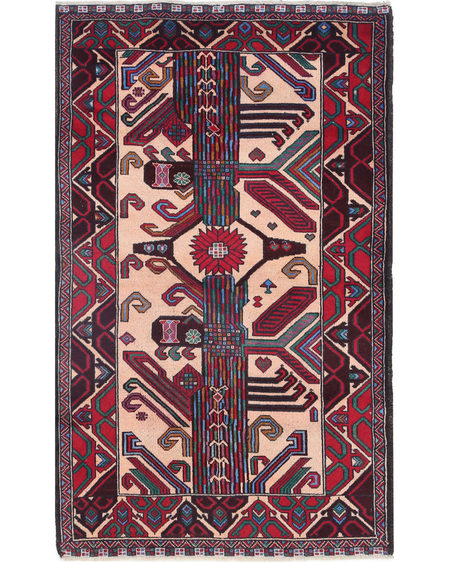 Baluch 3' 0" X 5' 0" Hand Knotted Wool Rug 3' 0" X 5' 0" (91 X 152) / Red / Wool