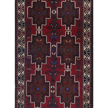 Baluch 2' 1" X 4' 8" Hand Knotted Wool Rug 2' 1" X 4' 8" (63 X 142) / Red / Wool