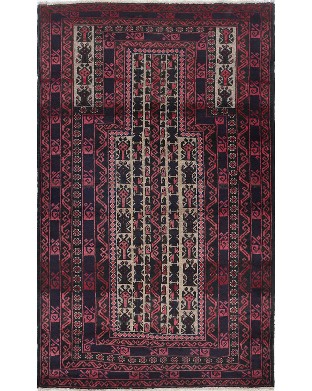 Baluch 3' 0" X 4' 11" Hand Knotted Wool Rug 3' 0" X 4' 11" (91 X 150) / Red / Wool