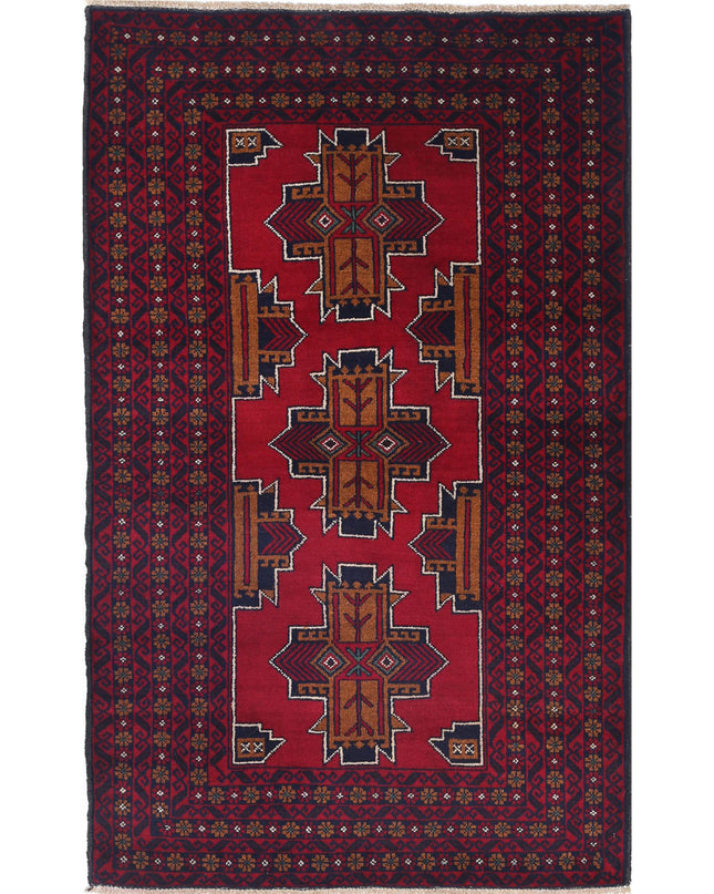 Baluch 2' 11" X 4' 10" Hand Knotted Wool Rug 2' 11" X 4' 10" (89 X 147) / Red / Wool
