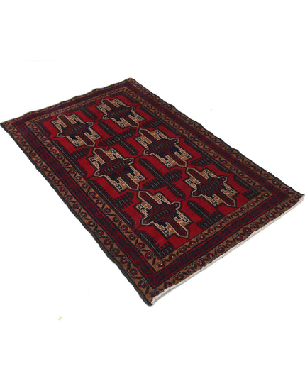 Baluch 3' 2" X 4' 11" Hand Knotted Wool Rug 3' 2" X 4' 11" (97 X 150) / Red / Wool