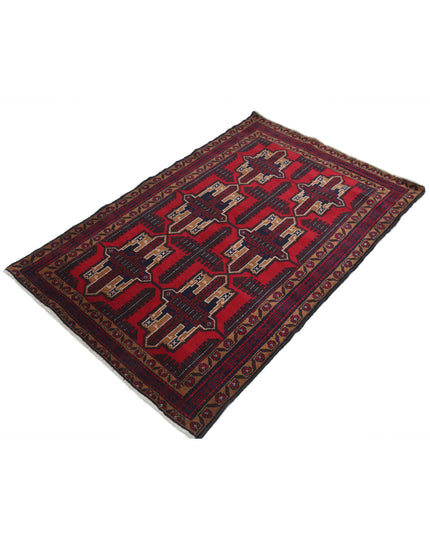 Baluch 3' 2" X 4' 11" Hand Knotted Wool Rug 3' 2" X 4' 11" (97 X 150) / Red / Wool