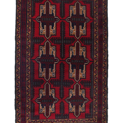 Baluch 3' 2" X 4' 11" Hand Knotted Wool Rug 3' 2" X 4' 11" (97 X 150) / Red / Wool