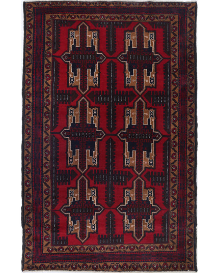 Baluch 3' 2" X 4' 11" Hand Knotted Wool Rug 3' 2" X 4' 11" (97 X 150) / Red / Wool
