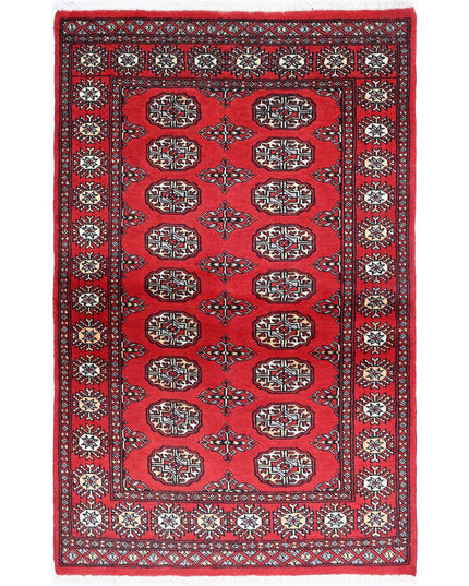 Bokhara 3' 0" X 4' 10" Hand Knotted Wool Rug 3' 0" X 4' 10" (91 X 147) / Red / Wool