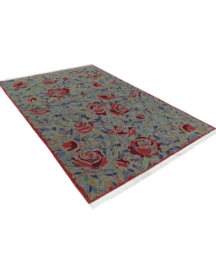 Floral 6' 0" X 9' 0" Hand Knotted Wool Rug 6' 0" X 9' 0" (183 X 274) / Blue / Wool