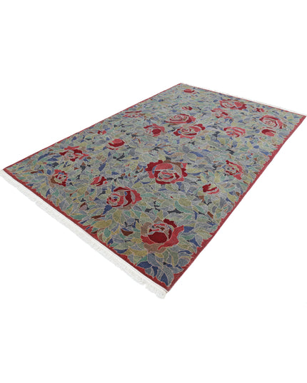 Floral 6' 0" X 9' 0" Hand Knotted Wool Rug 6' 0" X 9' 0" (183 X 274) / Blue / Wool