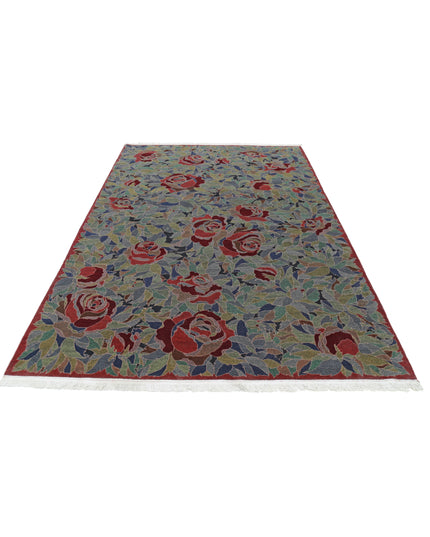 Floral 6' 0" X 9' 0" Hand Knotted Wool Rug 6' 0" X 9' 0" (183 X 274) / Blue / Wool