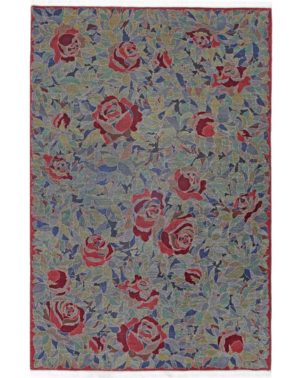 Floral 6' 0" X 9' 0" Hand Knotted Wool Rug 6' 0" X 9' 0" (183 X 274) / Blue / Wool