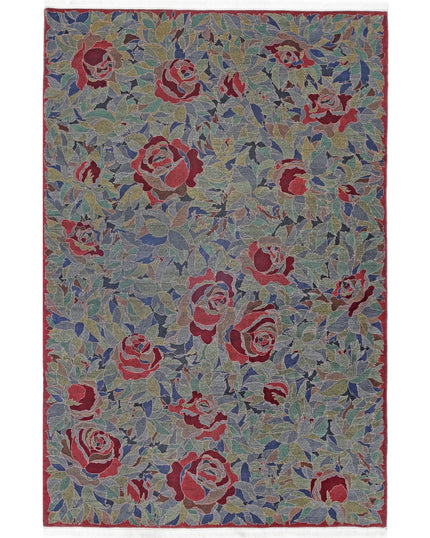 Floral 6' 0" X 9' 0" Hand Knotted Wool Rug 6' 0" X 9' 0" (183 X 274) / Blue / Wool