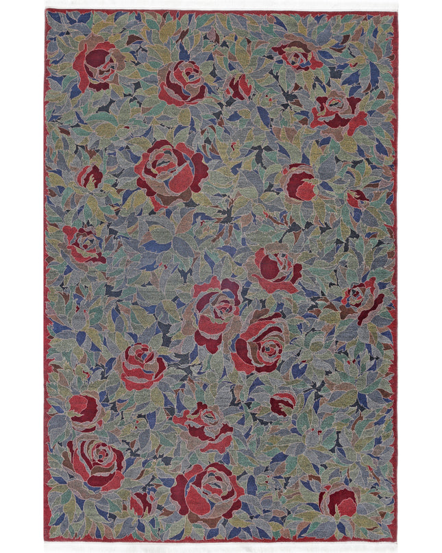 Floral 6' 0" X 9' 0" Hand Knotted Wool Rug 6' 0" X 9' 0" (183 X 274) / Blue / Wool