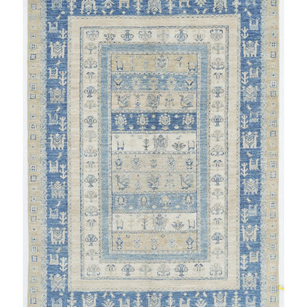 Gabbeh 4' 0" X 5' 9" Hand Knotted Wool Rug 4' 0" X 5' 9" (122 X 175) / Ivory / Wool