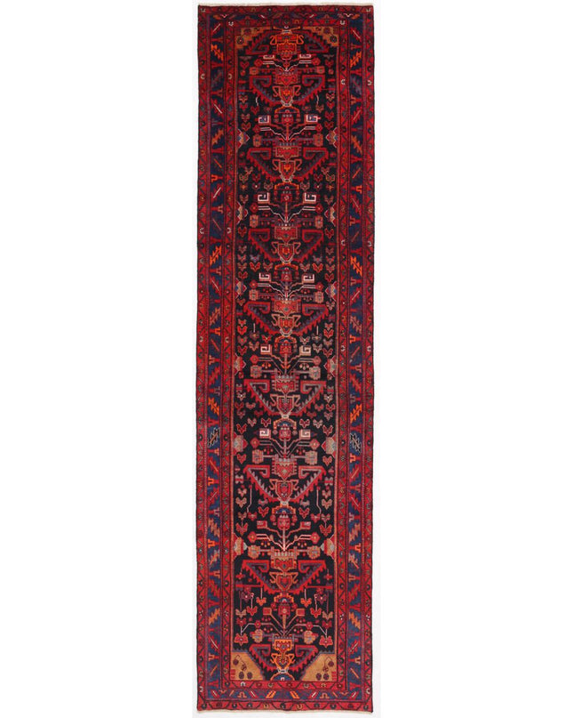 Hamadan 3' 8" X 15' 1" Hand Knotted Wool Rug 3' 8" X 15' 1" (112 X 460) / Black / Wool