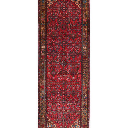 Hamadan 3' 5" X 10' 0" Hand Knotted Wool Rug 3' 5" X 10' 0" (104 X 305) / Red / Wool