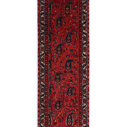 Hamadan 3' 4" X 9' 7" Hand Knotted Wool Rug 3' 4" X 9' 7" (101 X 292) / Red / Wool