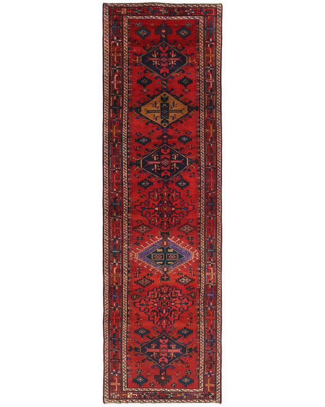 Hamadan 3' 7" X 11' 9" Hand Knotted Wool Rug 3' 7" X 11' 9" (109 X 358) / Red / Wool