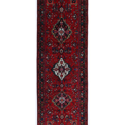 Hamadan 3' 9" X 11' 1" Hand Knotted Wool Rug 3' 9" X 11' 1" (114 X 338) / Red / Wool