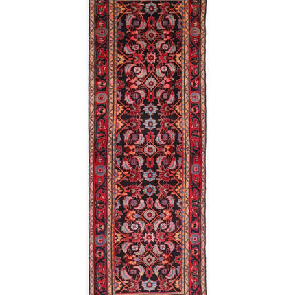 Hamadan 3' 5" X 10' 0" Hand Knotted Wool Rug 3' 5" X 10' 0" (104 X 305) / Black / Wool