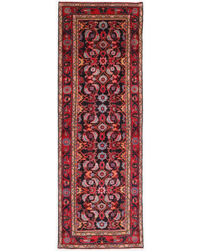 Hamadan 3' 5" X 10' 0" Hand Knotted Wool Rug 3' 5" X 10' 0" (104 X 305) / Black / Wool