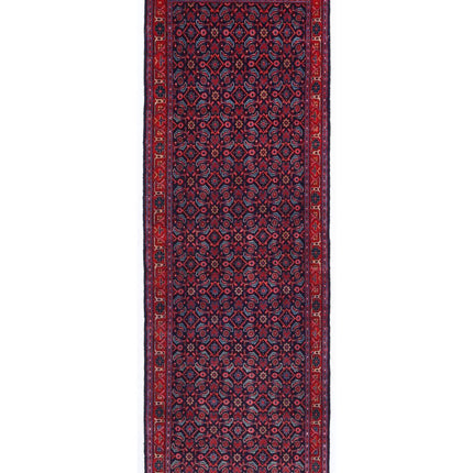 Hamadan 3' 4" X 10' 2" Hand Knotted Wool Rug 3' 4" X 10' 2" (101 X 310) / Blue / Wool