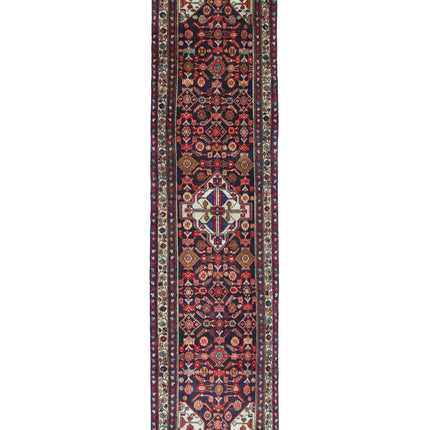 Hamadan 3' 6" X 13' 7" Hand Knotted Wool Rug 3' 6" X 13' 7" (107 X 414) / Black / Wool