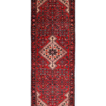 Hamadan 3' 7" X 10' 2" Hand Knotted Wool Rug 3' 7" X 10' 2" (109 X 310) / Red / Wool