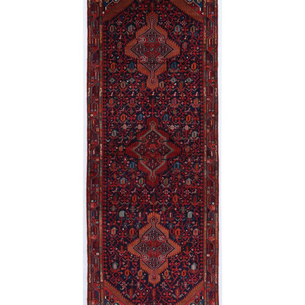 Hamadan 4' 1" X 11' 0" Hand Knotted Wool Rug 4' 1" X 11' 0" (124 X 335) / Blue / Wool