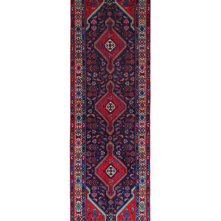 Hamadan 3' 4" X 10' 9" Hand Knotted Wool Rug 3' 4" X 10' 9" (101 X 328) / Blue / Wool