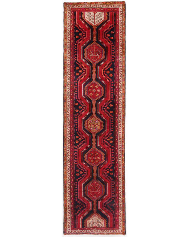 Hamadan 3' 5" X 13' 2" Hand Knotted Wool Rug 3' 5" X 13' 2" (104 X 401) / Black / Wool