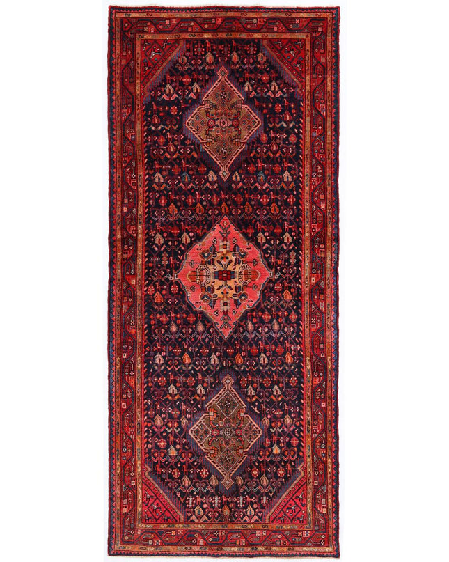Hamadan 4' 3" X 10' 1" Hand Knotted Wool Rug 4' 3" X 10' 1" (130 X 307) / Black / Wool