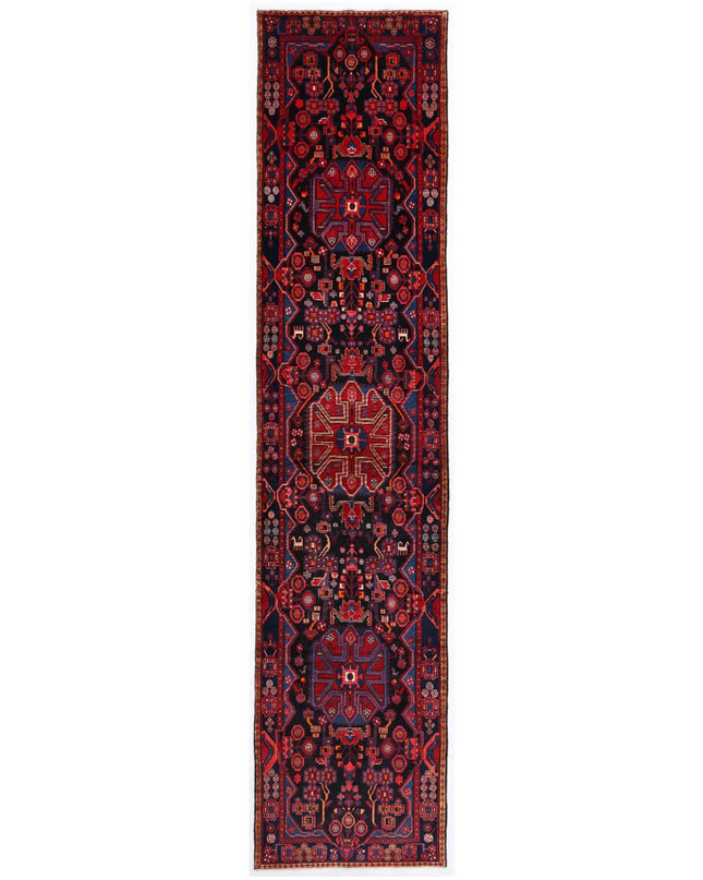 Hamadan 3' 9" X 16' 2" Hand Knotted Wool Rug 3' 9" X 16' 2" (114 X 493) / Blue / Wool