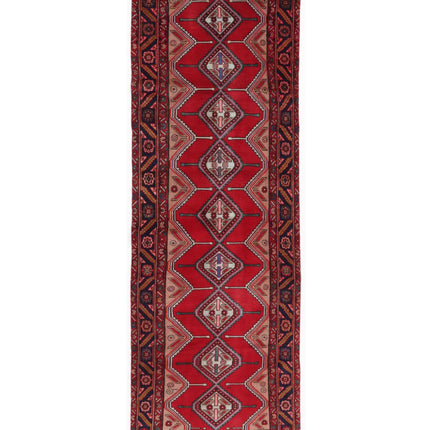 Hamadan 3' 1" X 9' 7" Hand Knotted Wool Rug 3' 1" X 9' 7" (94 X 292) / Red / Wool