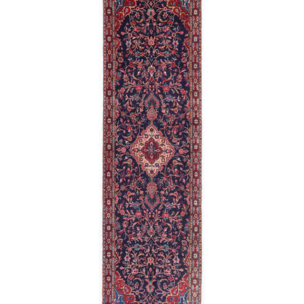 Hamadan 3' 7" X 12' 10" Hand Knotted Wool Rug 3' 7" X 12' 10" (109 X 391) / Blue / Wool