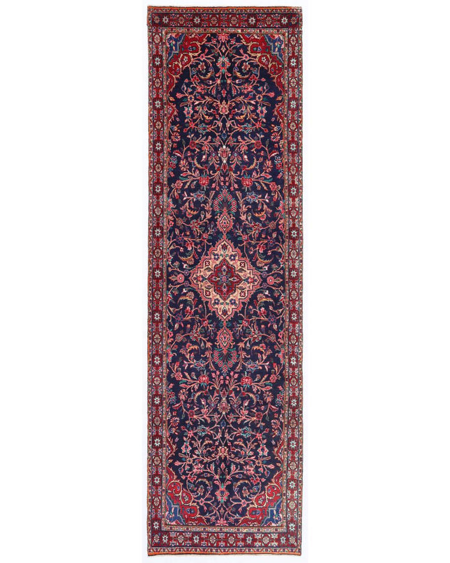 Hamadan 3' 7" X 12' 10" Hand Knotted Wool Rug 3' 7" X 12' 10" (109 X 391) / Blue / Wool