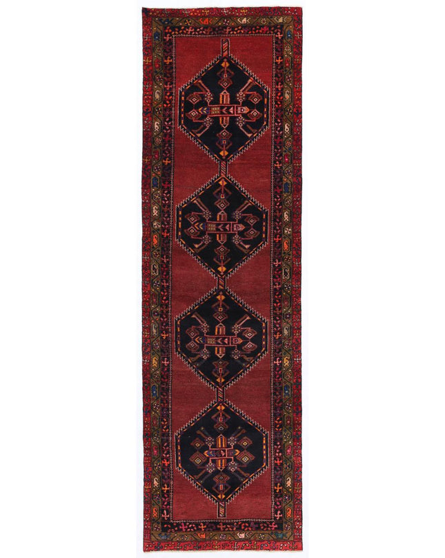 Hamadan 3' 7" X 12' 6" Hand Knotted Wool Rug 3' 7" X 12' 6" (109 X 381) / Red / Wool