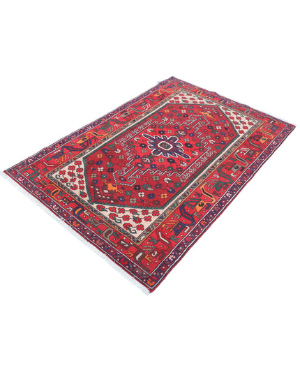 Hamadan 4' 0" X 6' 0" Hand Knotted Wool Rug 4' 0" X 6' 0" (122 X 183) / Red / Wool