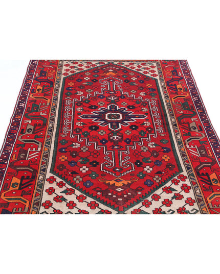 Hamadan 4' 0" X 6' 0" Hand Knotted Wool Rug 4' 0" X 6' 0" (122 X 183) / Red / Wool