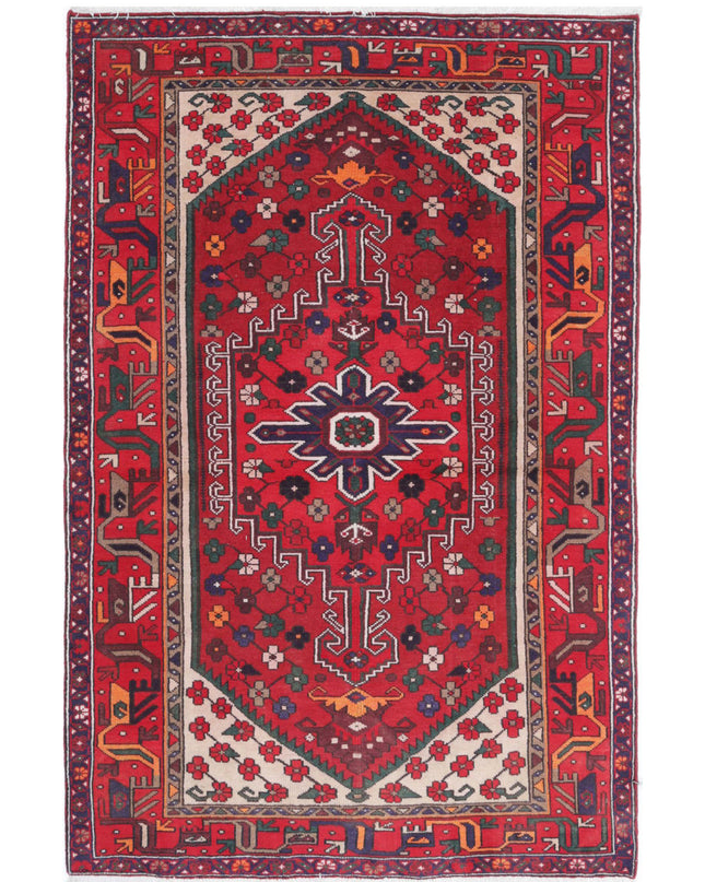 Hamadan 4' 0" X 6' 0" Hand Knotted Wool Rug 4' 0" X 6' 0" (122 X 183) / Red / Wool