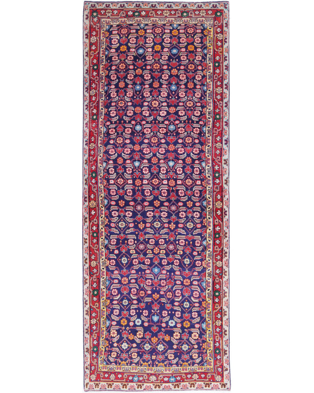 Hamadan 3' 4" X 9' 9" Hand Knotted Wool Rug 3' 4" X 9' 9" (101 X 297) / Blue / Wool