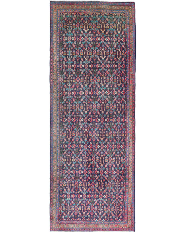 Hamadan 3' 8" X 10' 4" Hand Knotted Wool Rug 3' 8" X 10' 4" (112 X 315) / Blue / Wool
