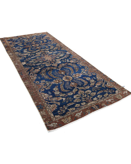 Hamadan 4' 6" X 10' 1" Hand Knotted Wool Rug 4' 6" X 10' 1" (137 X 307) / Blue / Wool