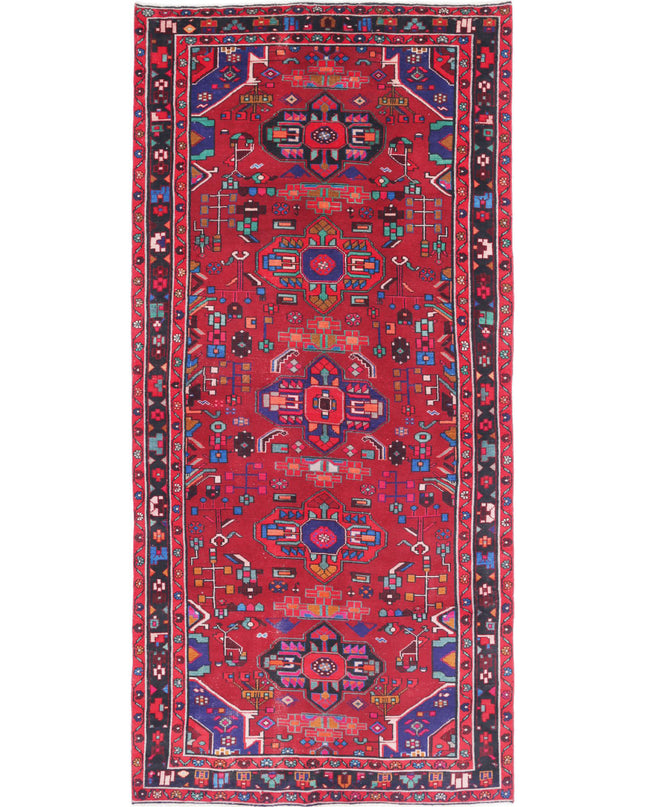 Hamadan 4' 5" X 9' 8" Hand Knotted Wool Rug 4' 5" X 9' 8" (135 X 295) / Red / Wool