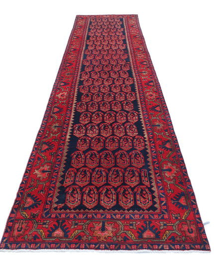 Hamadan 3' 7" X 17' 4" Hand Knotted Wool Rug 3' 7" X 17' 4" (109 X 528) / Blue / Wool