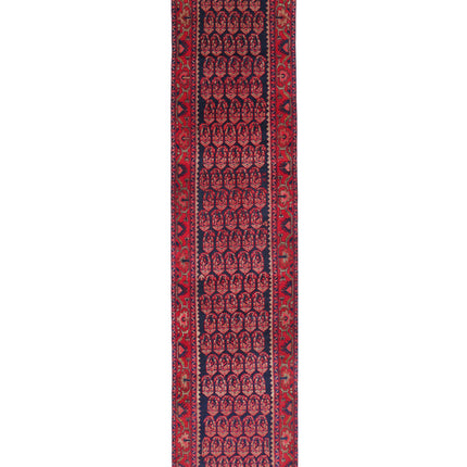 Hamadan 3' 7" X 17' 4" Hand Knotted Wool Rug 3' 7" X 17' 4" (109 X 528) / Blue / Wool