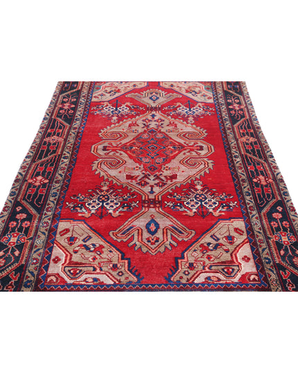 Hamadan 4' 7" X 8' 9" Hand Knotted Wool Rug 4' 7" X 8' 9" (140 X 267) / Red / Wool